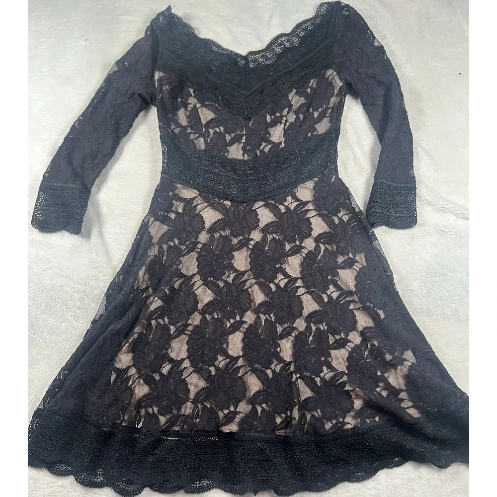 Free People‎ Lacey Affair Lace Cutout Mini Dress in Black Size XS RETAIL $168